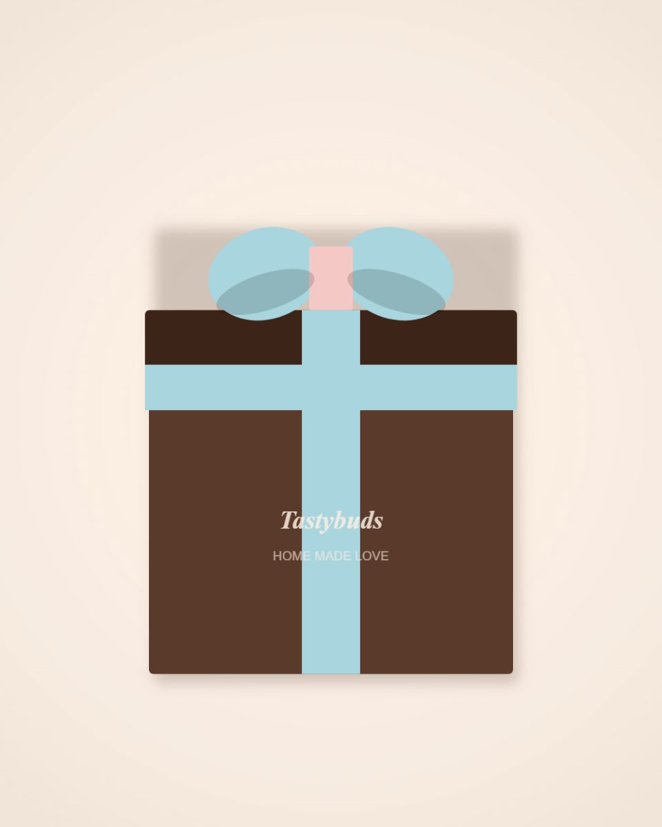 Tastybuds gift box wrapped with ribbon
